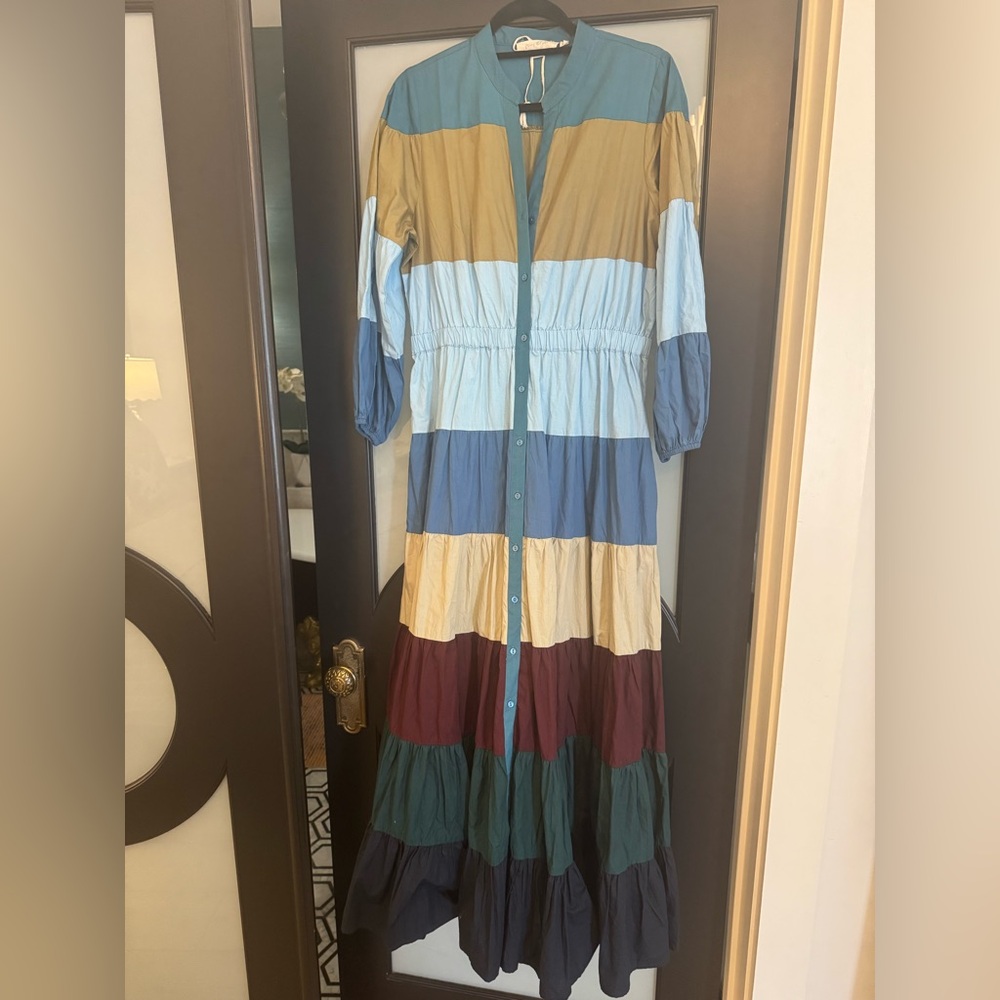 Elegant Multicolor Striped Maxi Dress